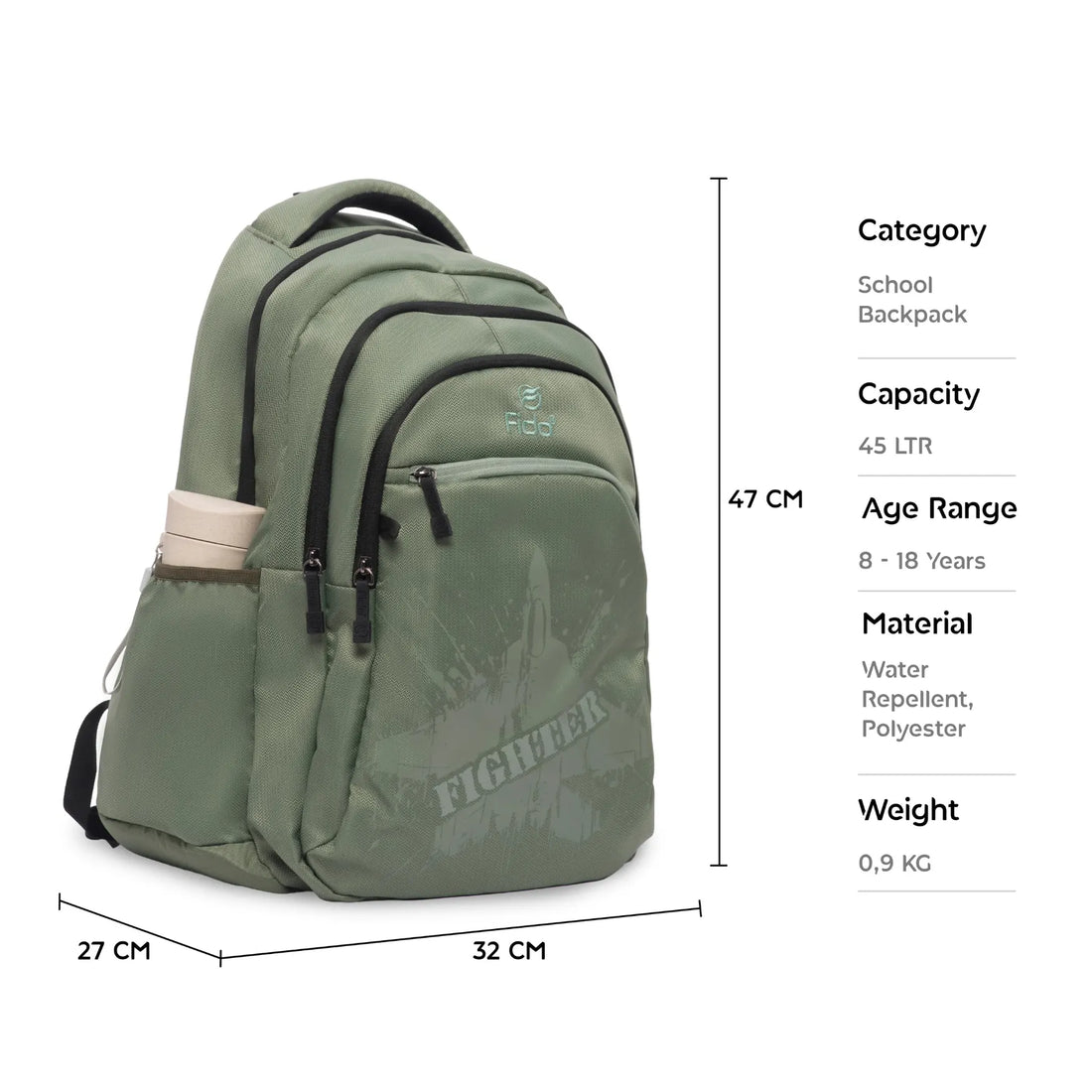 Fido Fighter Pro Ergonomic School Backpack 3-in-1 Combo Set